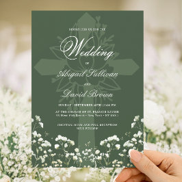 Baby's Breath on Sage Green Religious Wedding Kaart