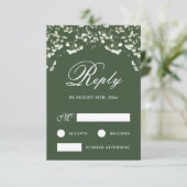 Baby's Breath on Sage Green Wedding RSVP Card (Staand voorkant)