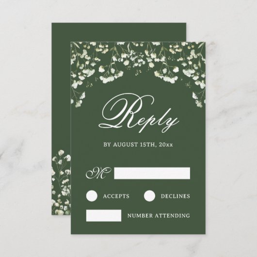 Baby's Breath on Sage Green Wedding RSVP Card (Voorkant / Achterkant)