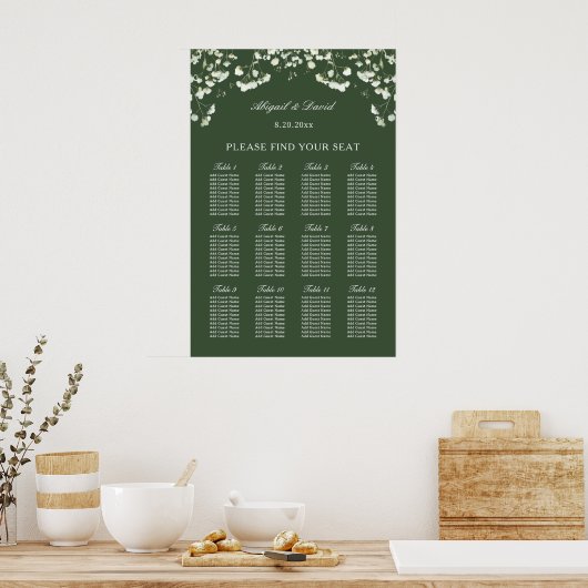 Baby's Breath on Sage Green Wedding Seating Chart Poster (Keuken)