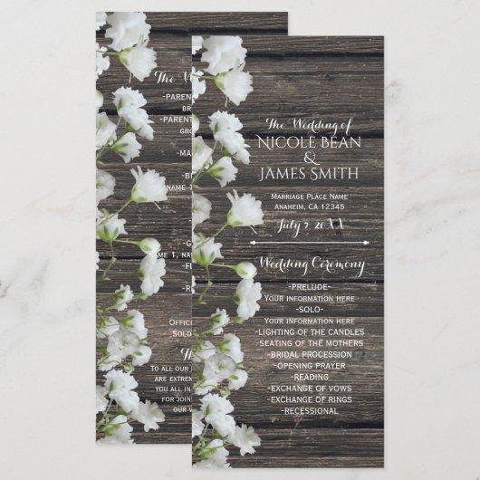 Baby's Breath op Rustiek Hout Landelijk Programma Programmakaart (Voorkant / Achterkant)