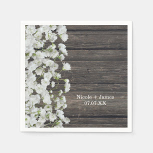Baby's Breath op Rustiek Houten Landelijke Bruilof Servetten