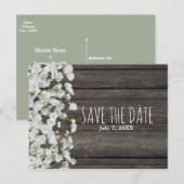 Baby's Breath op Rustieke Wood Country Bruiloft Aankondigingskaart (Voorkant / Achterkant)