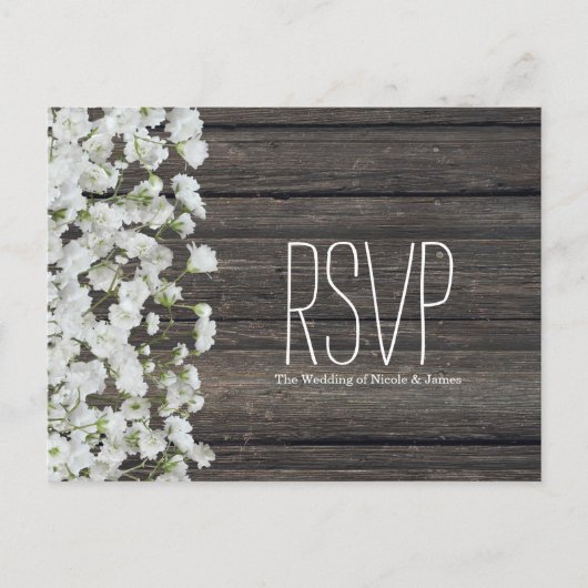 Baby's Breath op Rustieke Wood Country Bruiloft Briefkaart (Voorkant)