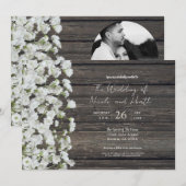 Baby's Breath op Rustieke Wood Country Bruiloft Kaart (Voorkant / Achterkant)