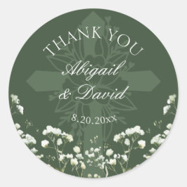 Baby's Breath op Sage Green Religious Wedding Ronde Sticker