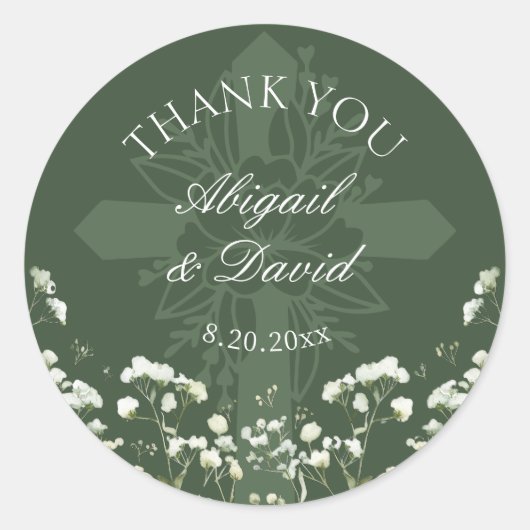 Baby's Breath op Sage Green Religious Wedding Ronde Sticker (Voorkant)