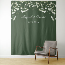Baby's Breath op Sage Green Wedding Achtergrond Wandkleed