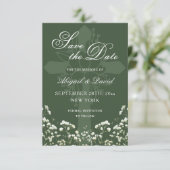 Baby's Breath op Sage Green Wedding Save The Date (Staand voorkant)