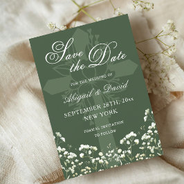 Baby's Breath op Sage Green Wedding Save The Date