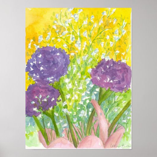 Baby's Breath Paarse Flower Bouquet Poster (Voorkant)