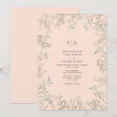 Baby's Breath Perzik Monogram Bruiloft Kaart (Voorkant / Achterkant)