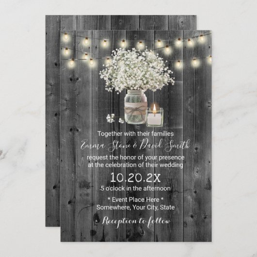 Baby's Breath Pot & Kaars Rustieke Schuur Bruiloft Kaart (Voorkant / Achterkant)