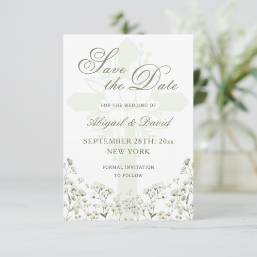 Baby's Breath Religieuze bruiloft Save The Date (Staand voorkant)