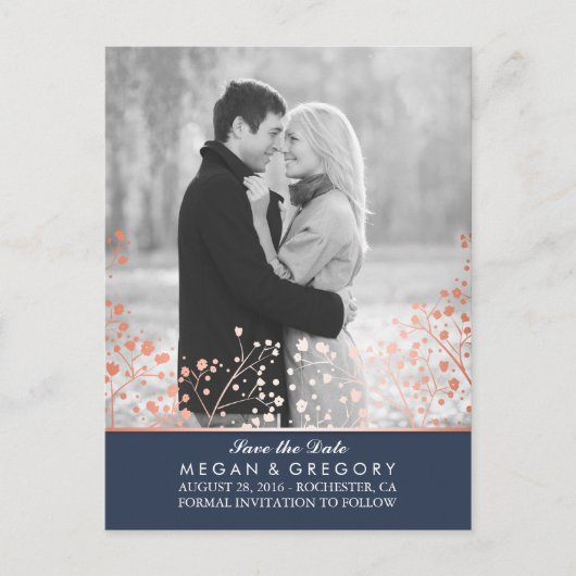 Baby's Breath roos Gold Effect Foto opslaan van de Aankondigingskaart (Voorkant)