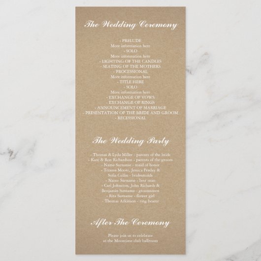 Baby's Breath Roos Gold en Kraft trouwprogramma's Programmakaart (Achterkant)