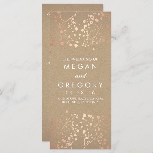 Baby's Breath Roos Gold en Kraft trouwprogramma's Programmakaart (Voorkant / Achterkant)