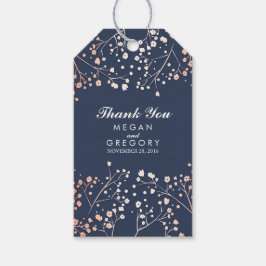 Baby's Breath Roos Gold en Navy Bruiloft Cadeaulabel