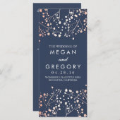 Baby's Breath Roos Gold en Navy huwelijksprogramma Programmakaart (Voorkant / Achterkant)