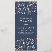 Baby's Breath Roos Gold en Navy huwelijksprogramma Programmakaart (Voorkant)