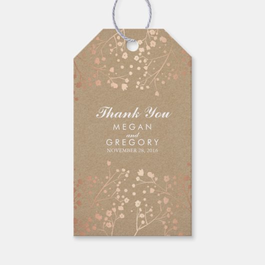 Baby's Breath Roos Goud en Bruin Bruiloft Cadeaulabel (Voorkant)