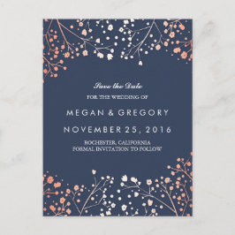 Baby's Breath roos Gouden Bloemen Navy Save the Da Aankondigingskaart