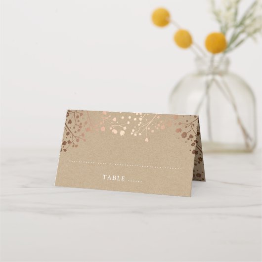 Baby's Breath Roos Gouden Folie Effect Bruiloft Plaatskaartje (Voorkant)
