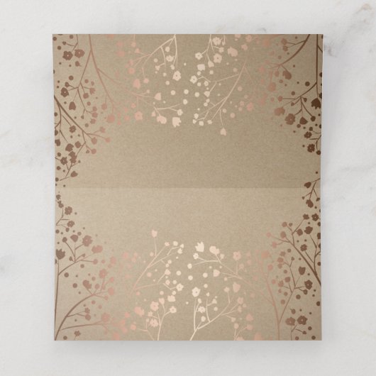 Baby's Breath Roos Gouden Folie Effect Bruiloft Plaatskaartje (Binnenkant ongevouwen)