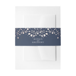 Baby's Breath Roos Gouden Stijl Navy Bruiloft Uitnodigingen Wikkel