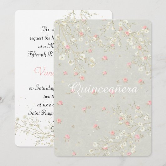 Baby's Breath Roze Bloemige Vrouwelijke Quinceaner Kaart (Voorkant / Achterkant)