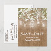 Baby's Breath Rustic Burlap Save the Date Aankondigingskaart (Voorkant / Achterkant)