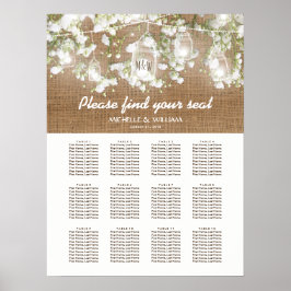 Baby's Breath Rustic Burlap Wedding Seating Chart Poster