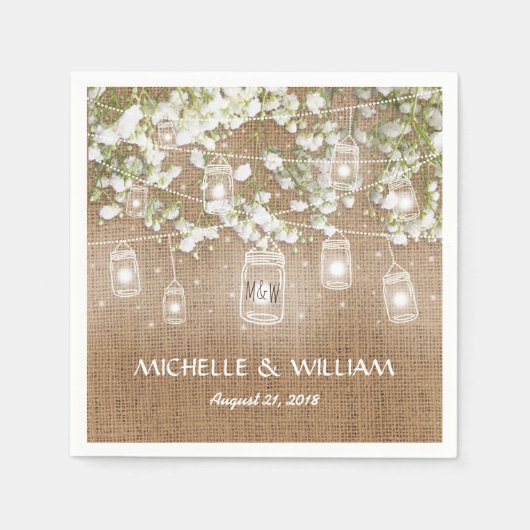 Baby's Breath Rustic Burlap Wedding Servetten (Voorkant)