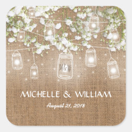 Baby's Breath Rustic Burlap Wedding Vierkante Sticker