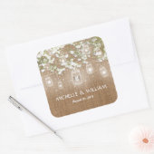 Baby's Breath Rustic Burlap Wedding Vierkante Sticker (Envelop)