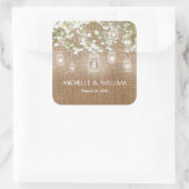 Baby's Breath Rustic Burlap Wedding Vierkante Sticker (Tas)