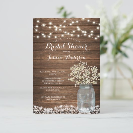 Baby's Breath Rustic Mason Jar Vrijgezellenfeest Kaart (Staand voorkant)