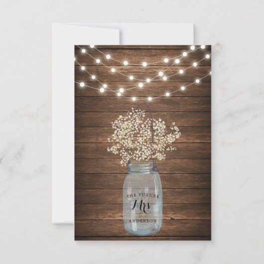 Baby's Breath Rustic Mason Jar Vrijgezellenfeest Kaart (Achterkant)