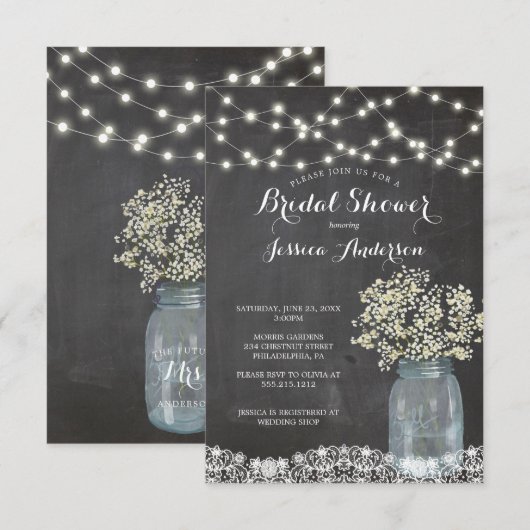 Baby's Breath Rustic Mason Jar Vrijgezellenfeest U Kaart (Voorkant / Achterkant)