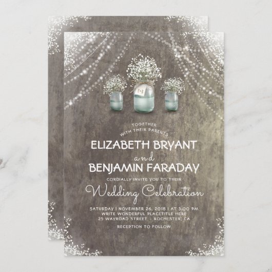 Baby's Breath Rustic String Lights Schuur Huwelijk Kaart (Voorkant / Achterkant)