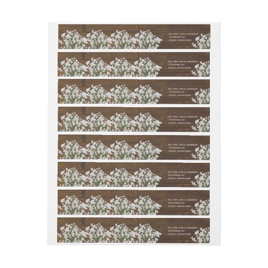 Babys Breath Rustic Wedding Adresetiketten (Vel)
