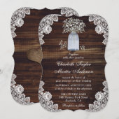 Baby's Breath Rustic Wood Lights Mason Jar Wedding Kaart (Voorkant / Achterkant)