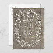 Baby's Breath Rustic Wood Save the Date Aankondigingskaart (Voorkant / Achterkant)