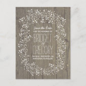 Baby's Breath Rustic Wood Save the Date Aankondigingskaart (Voorkant)
