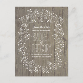 Baby's Breath Rustic Wood Save the Date Aankondigingskaart
