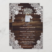 Baby's Breath Rustiek Hout Mason Jar Bruiloft Kaart (Voorkant / Achterkant)