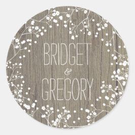 Baby's Breath Rustiek Houten Bruiloft Ronde Sticker