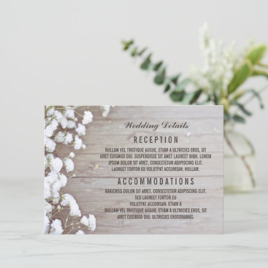 Baby's Breath Rustieke Bruiloft Details / Informat Informatiekaartje (Staand voorkant)