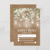 Baby's Breath Rustieke Burlap Bruiloft RSVP (Voorkant / Achterkant)