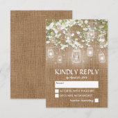 Baby's Breath Rustieke Burlap Bruiloft RSVP Kaartje (Voorkant / Achterkant)